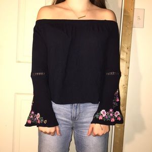 Blue off the shoulder crop top